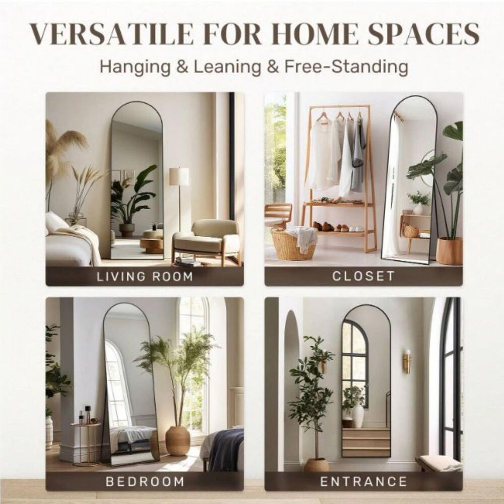 HOMLUX 18" x 58" Full Length Arched Floor Mirror in Black, , large