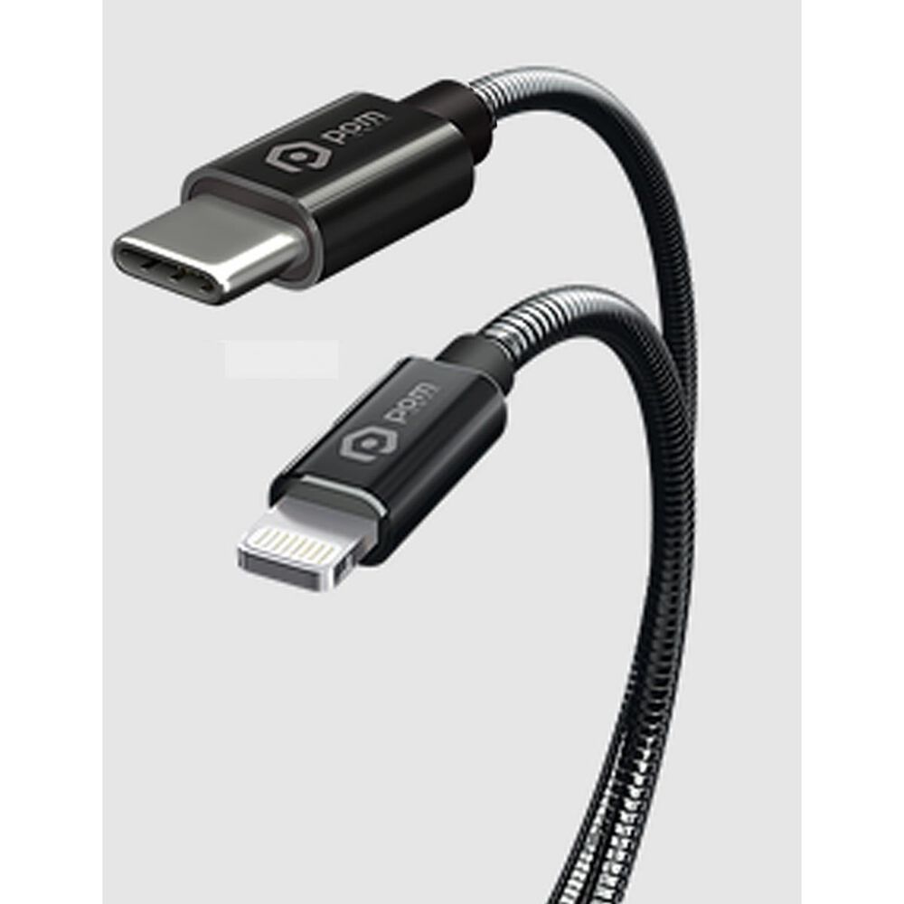 Pom Gear Metal Coil Type-C to Lightning 6ft in Black, , large