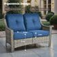HOMLUX Outdoor Rattan Loveseat with Ergonomic in Navy Blue, , large
