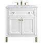 James Martin Vanities Chicago 36" Single Bathroom Vanity in Glossy White with 3 cm Carrara White Marble Top and Rectangular Sink, , large