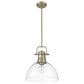 Golden Lighting Duncan 1-Light Pendant with Rod and Clear Shade in Aged Brass, , large