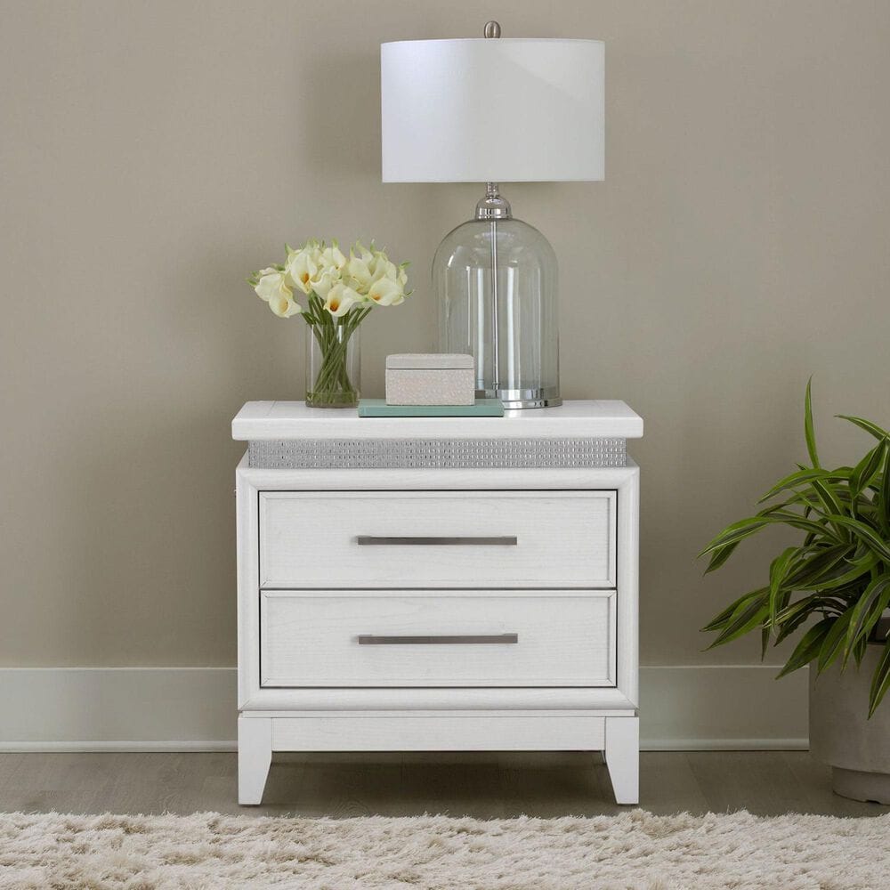 Belle Furnishings Reflections 2-Drawer Nightstand in Pearl White and Rhinestone, , large