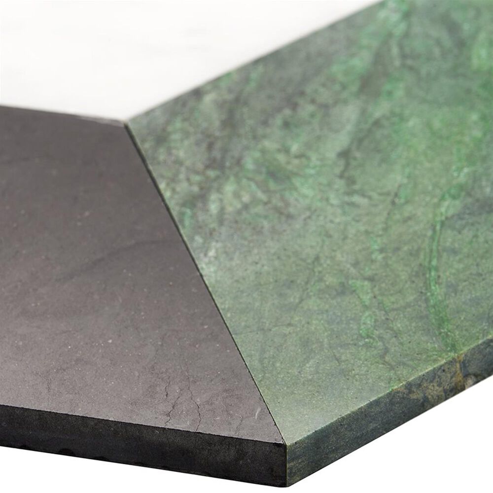 Soho Studio Pari Verde Nero, Dark Green and Carrara 8" x 9.21" Marble Mosaic Sheet, , large