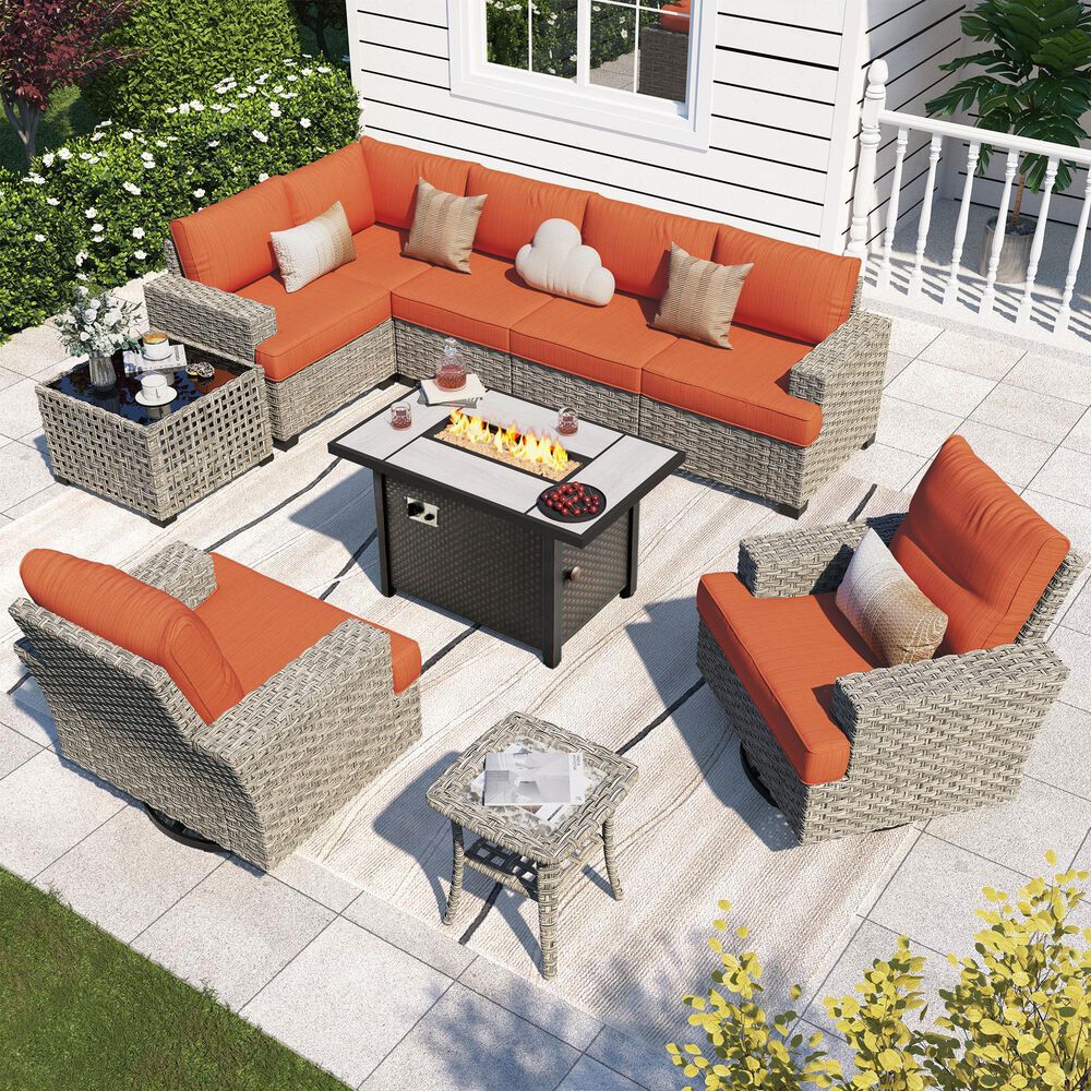 HOMLUX 10-Piece Modular Patio Conversation Set in Orange, , large