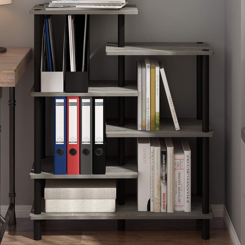 HOMLUX 6-Tier Accent Display Rack in French Oak and Black, , large