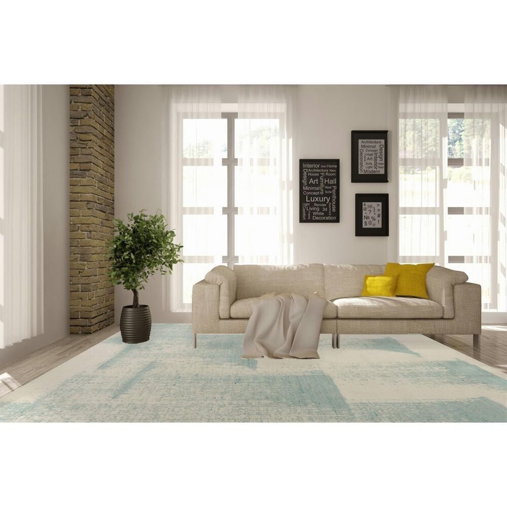 Nourison Harmony 8&#39;6&quot; x 11&#39;6&quot; Ivory and Aqua Area Rug, , large
