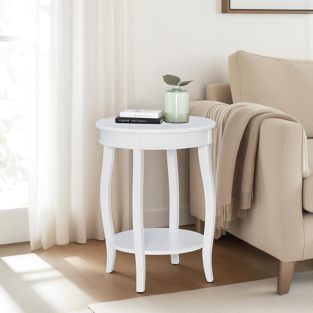 Linon Home Decor Rainbow Round Side Table in White, , large