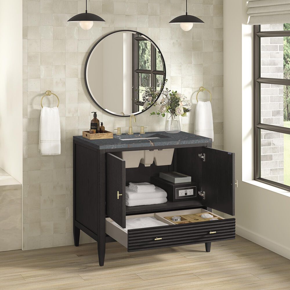 James Martin Vanities Myrrin 36&quot; Vanity in Carbon Oak with 3 cm Parisien Bleu Quartz Top, , large