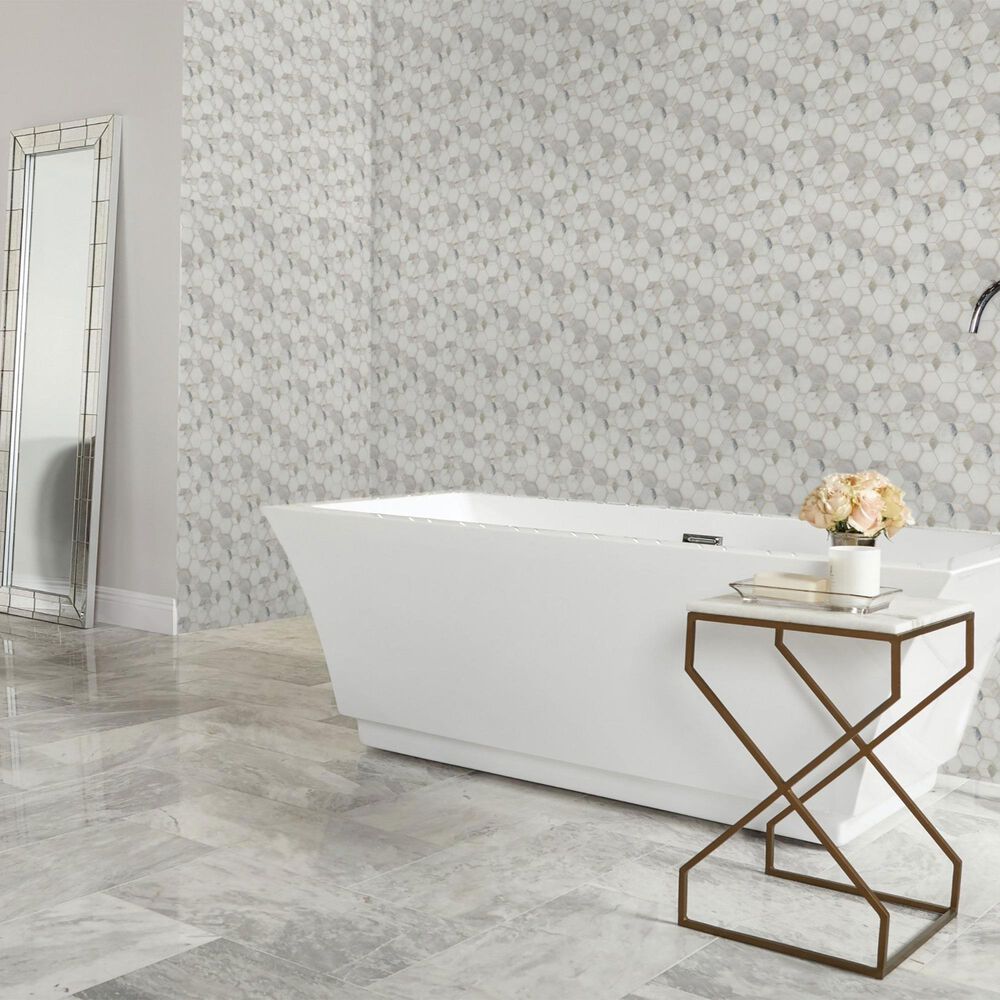 Dal-Tile Sublimity Daphne White Hypnotic 11&quot; x 12&quot; Marble Mosaic Sheet, , large