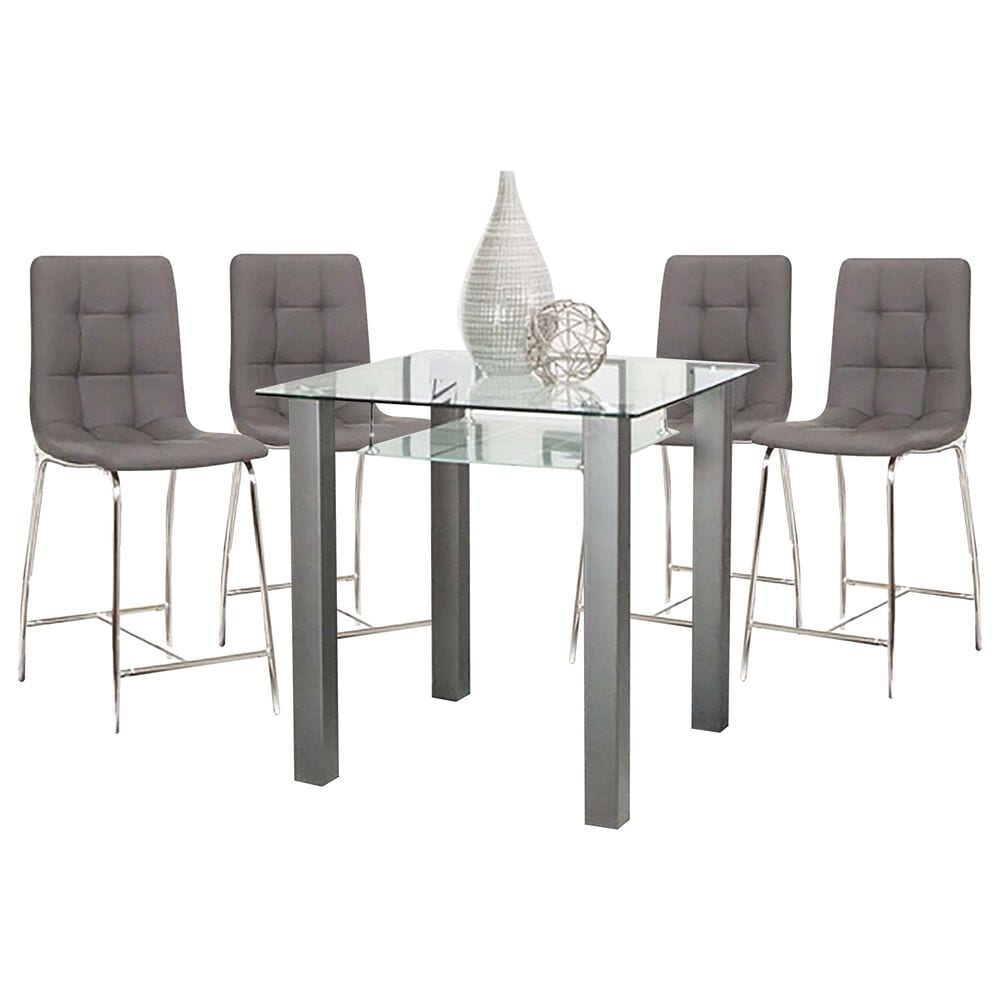 Penny Lane Napa 5-Piece Square Dining Set in Chrome and Charcoal, , large