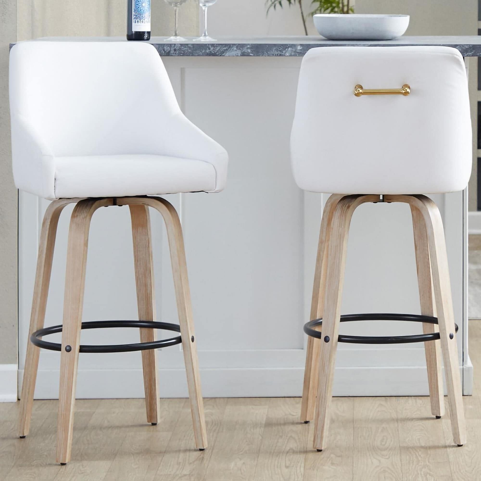 LumiSource Hannah Swivel Bar Stool with White Faux Leather