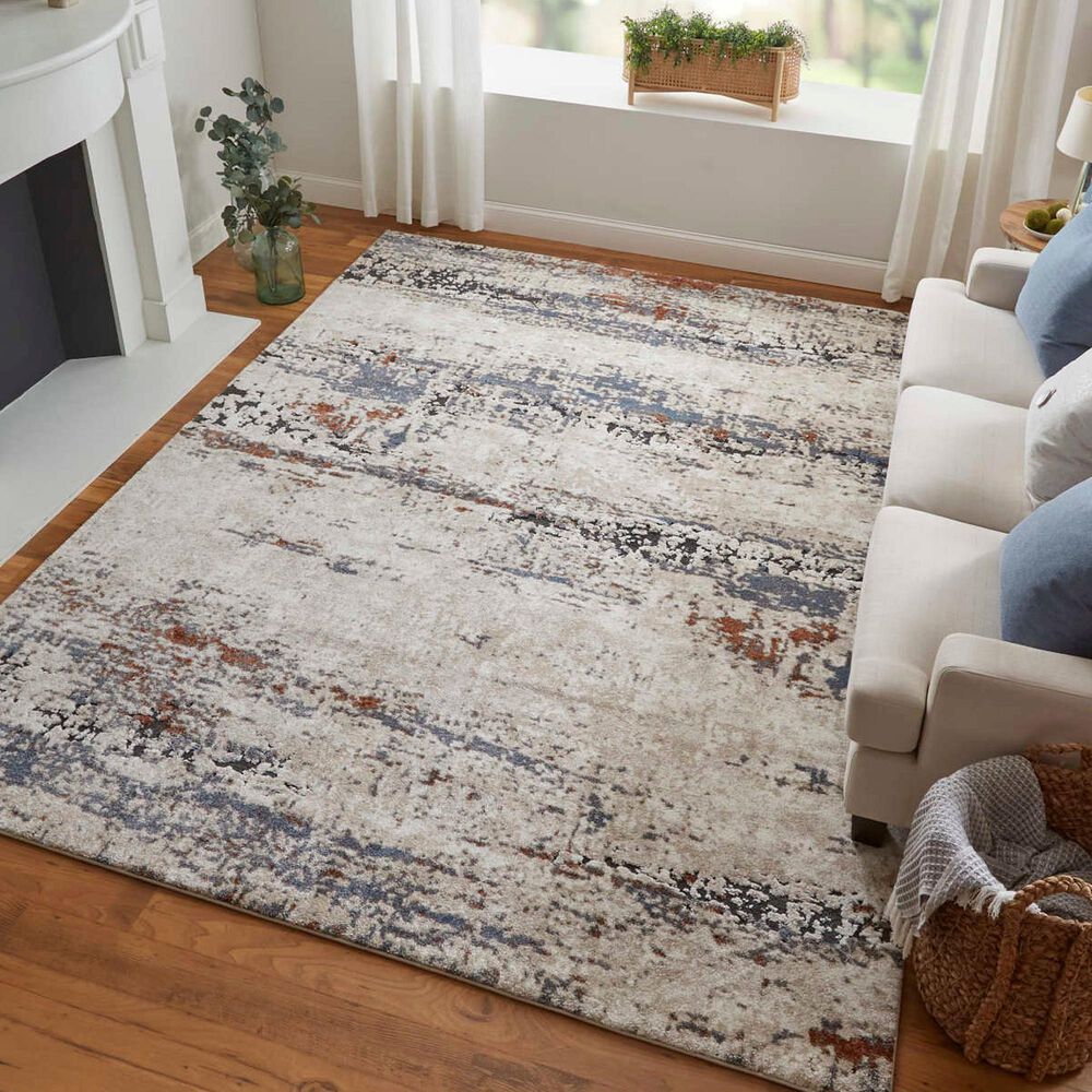 Feizy Gilmore 5&#39;3&quot; x 8&#39; Ivory and Blue Area Rug, , large
