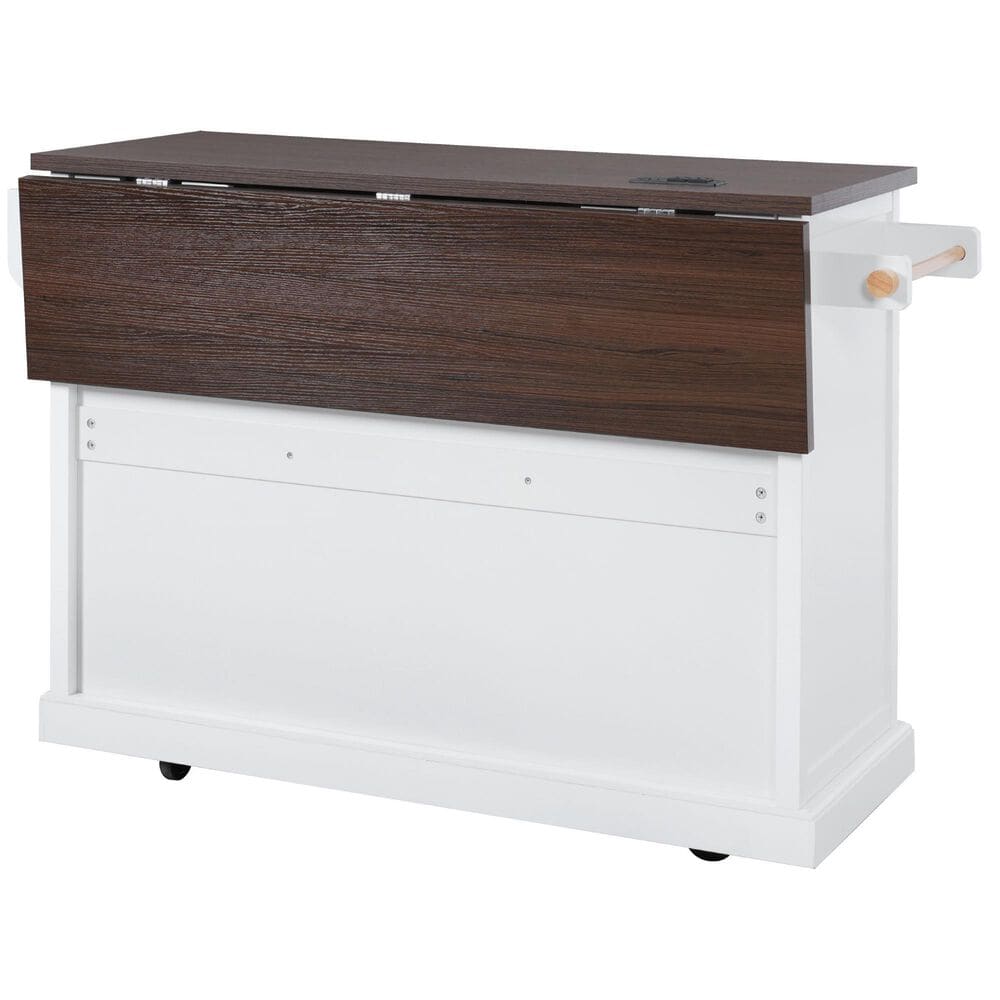 HOMLUX 54.9" Kitchen Island with Drop Leaf in White and Brown, , large