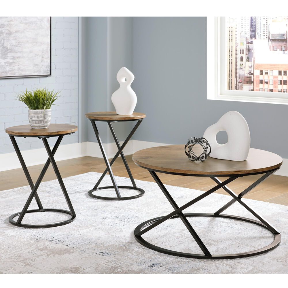 Ashley Cassbryn 3-Piece Occasional Table Set in Brown and Sleek Black, , large