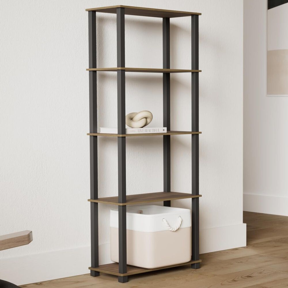 HOMLUX 5-Tier Display Rack in Columbia Walnut and Black, , large
