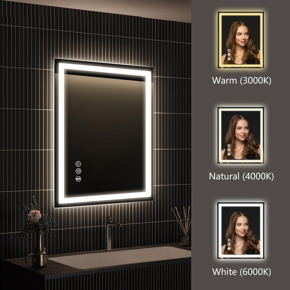 HOMLUX 20" x 28" LED Bathroom Makeup Mirror in Silver, , large