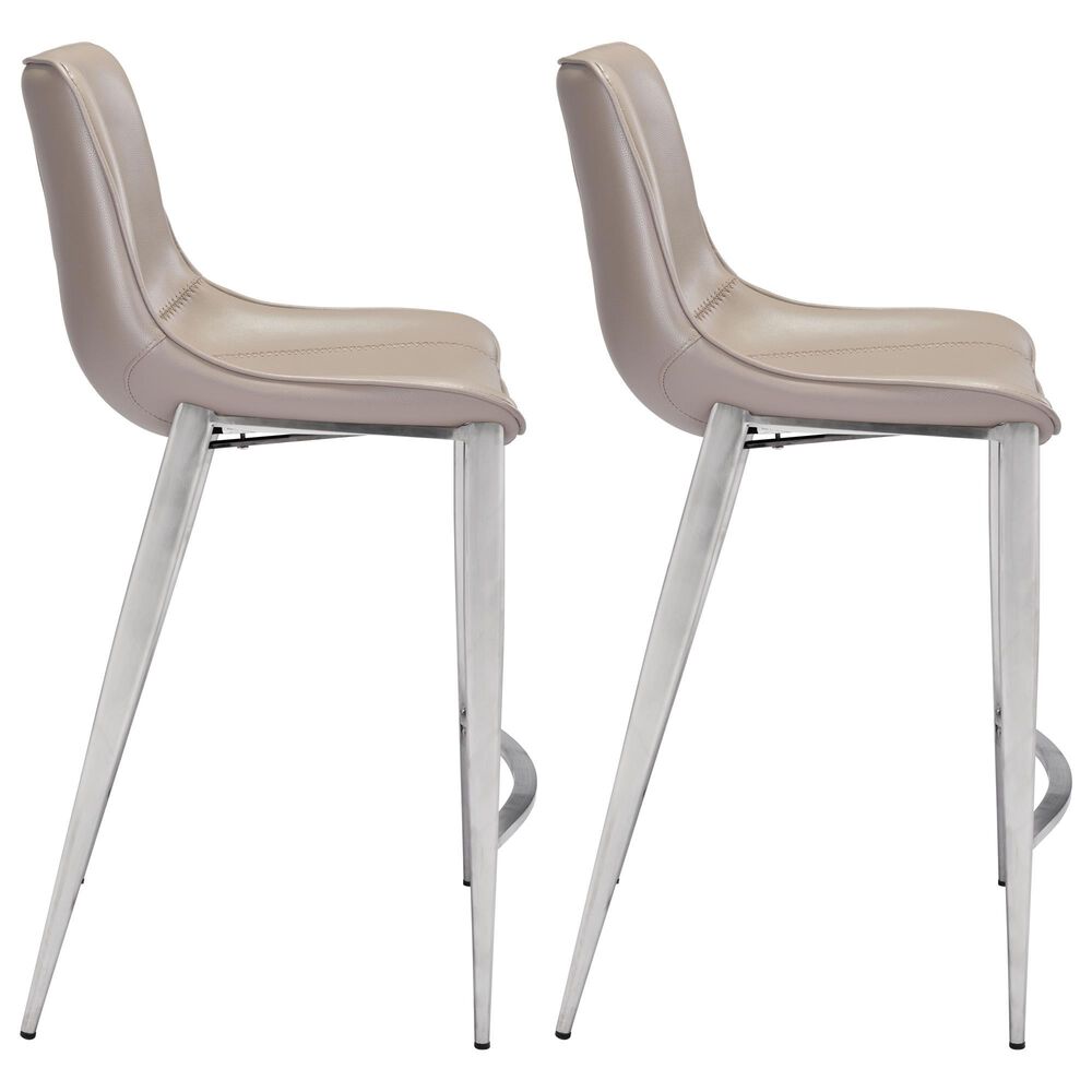 Zuo Modern Magnus Counter Stool in Gray and Silver &#40;Set of 2&#41;, , large