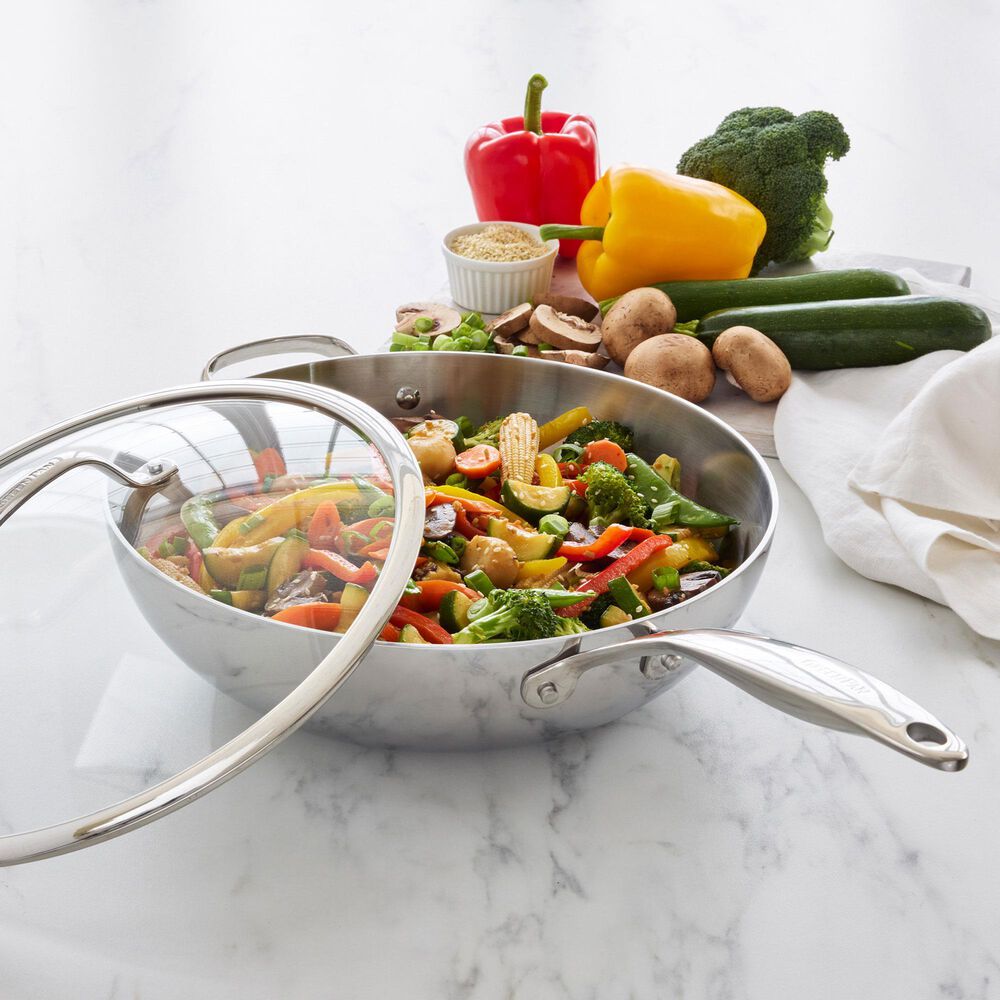 Green Pan Valencia Pro 12" Uncoated Wok with Lid and Helper Handle in Stainless Steel, , large