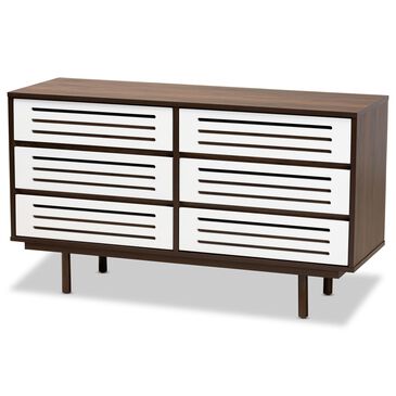 Baxton Studio Meike 6 Drawer Dresser in Walnut/White, , large