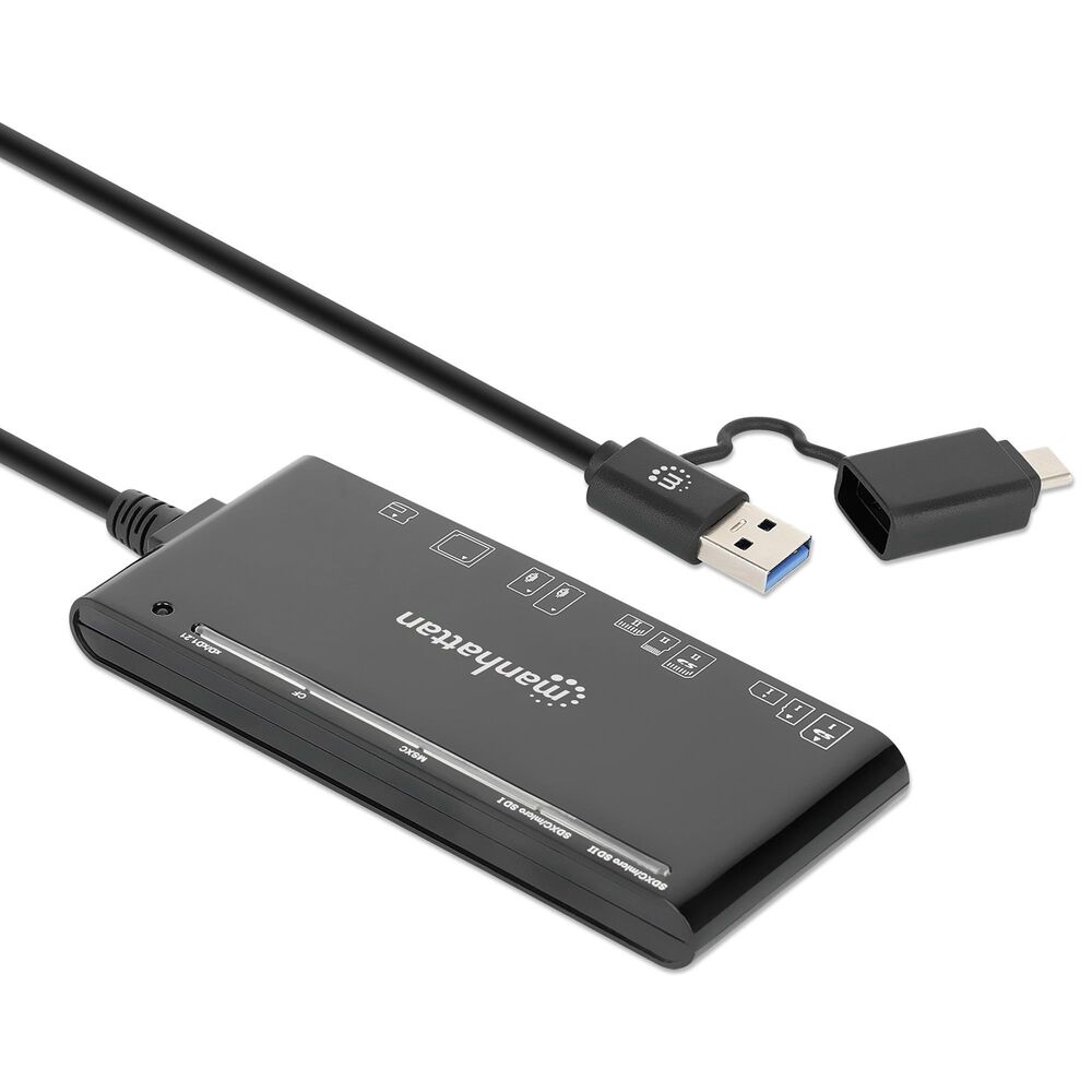 Manhattan USB 3.0 Type-C/Type-A Combo Multi-Card Reader/Writer in Black, , large