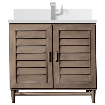 James Martin Vanities Portland 36" Single Bathroom Vanity in Whitewashed Walnut with Single Hole 3 cm White Zeus Quartz Top and Rectangular Sink, , large