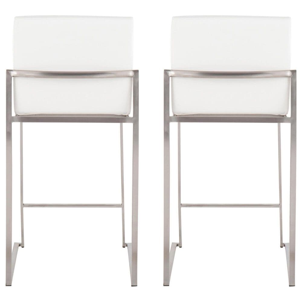 LumiSource Fuji 26" Counter Stool with White Upholstery in Stainless Steel (Set of 2), , large