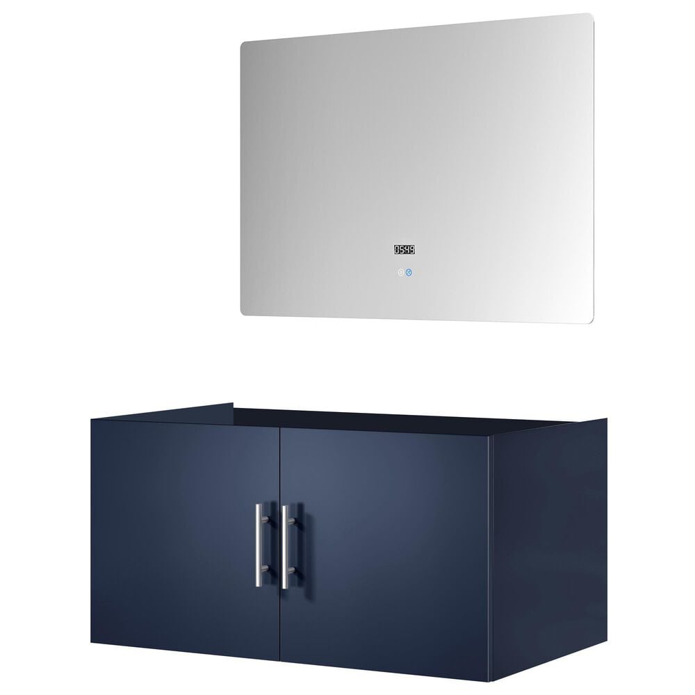 Lexora Home Geneva 36" Single Bathroom Vanity Cabinet Only in Navy Blue and 36" LED Mirror, , large