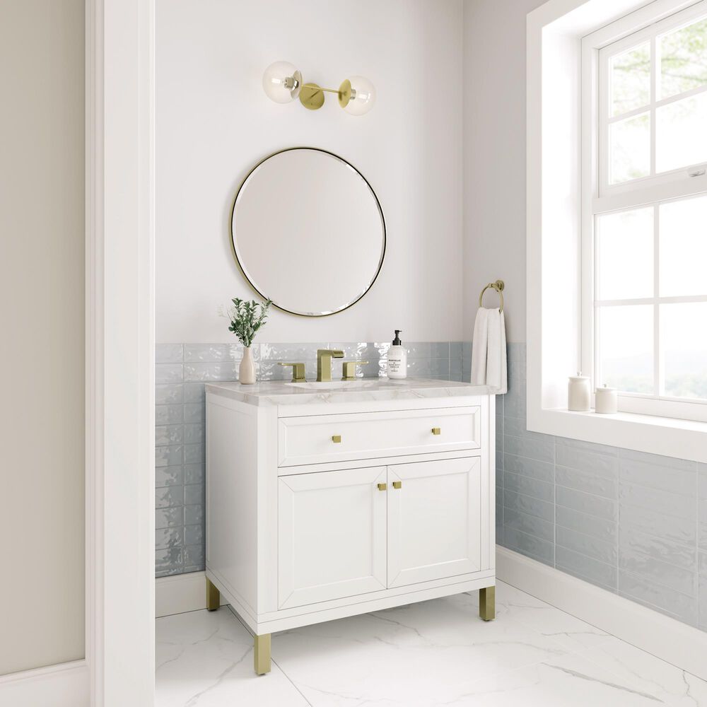 James Martin Vanities Chicago 36&quot; Single Bathroom Vanity in Glossy White with 3 cm Victorian Silver Quartz Top and Rectangular Sink, , large