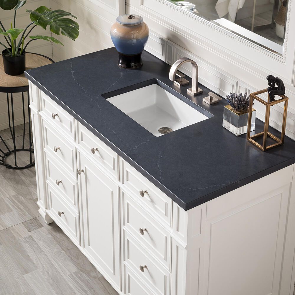 James Martin Vanities Bristol 48&quot; Single Bathroom Vanity in Bright White with 3 cm Charcoal Soapstone Quartz Top and Rectangular Sink, , large