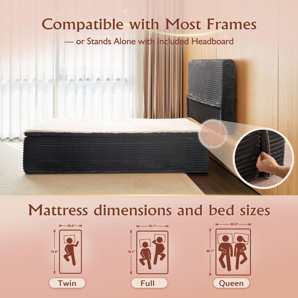 HOMLUX Plush Full Mattress with Grey Headboard, , large