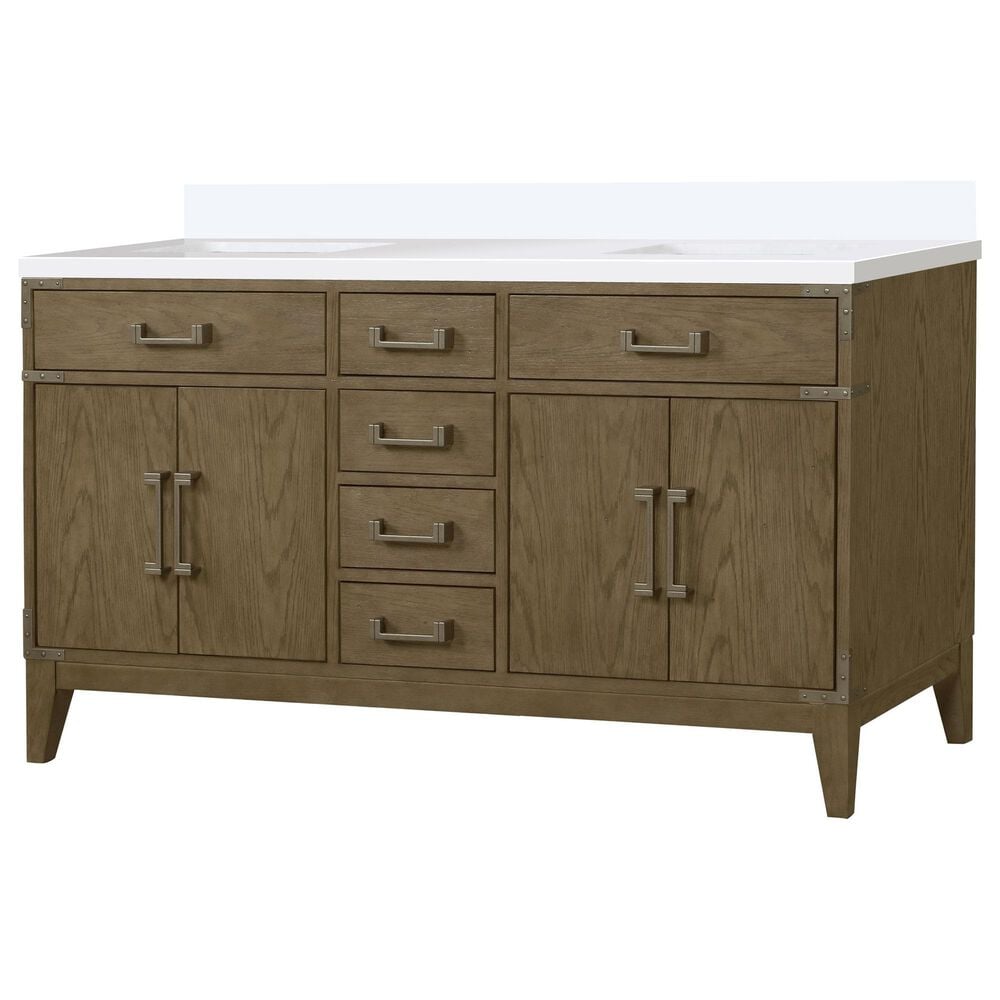 Lexora Home Laurel 60&quot; Double Bathroom Vanity in Grey Oak with White Quartz Top and Rectangular Sinks, , large