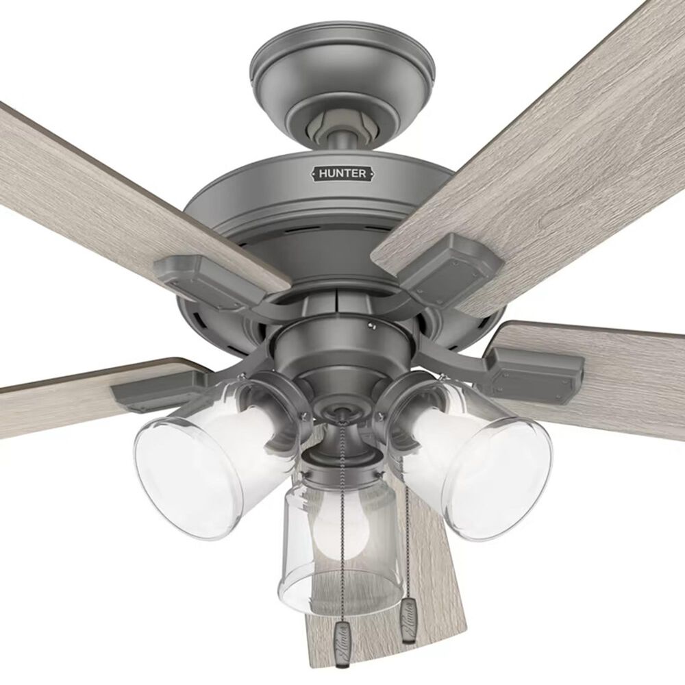 Hunter Crestfield 52&quot; Pull Chain Ceiling Fan with LED Lights in Matte Silver, , large