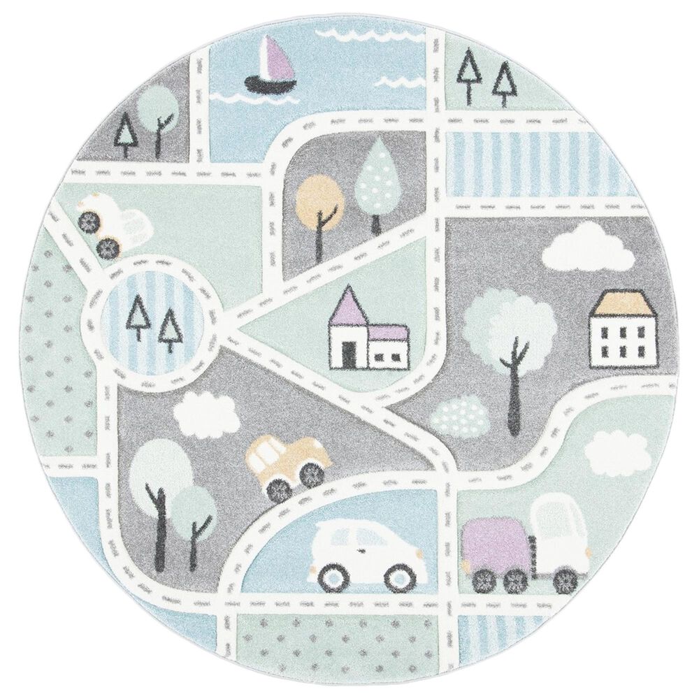 Safavieh Carousel 3" Round Grey and Light Blue Kids  Area Rug, , large