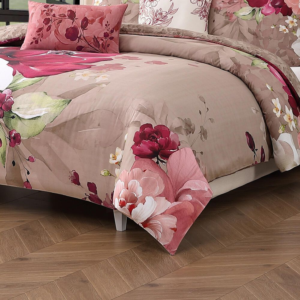 Bebejan Florence 5-Piece Queen Comforter Set in Wine, Blush, Ivory and Sand Dune, , large