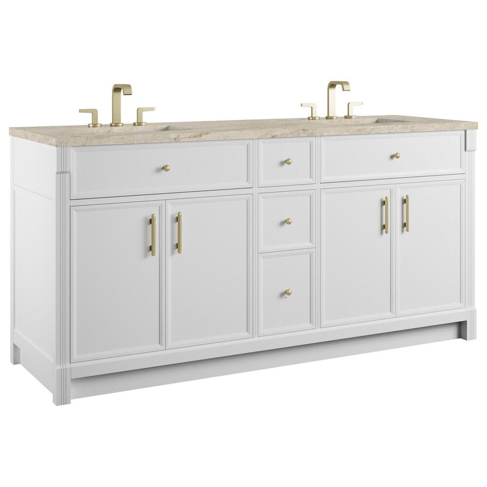 James Martin Bellshire 72" Double Bathroom Vanity in Bright White with 3 cm Tajnar Eclos Top, Rectangular Sinks and FreePower Wireless Charger, , large