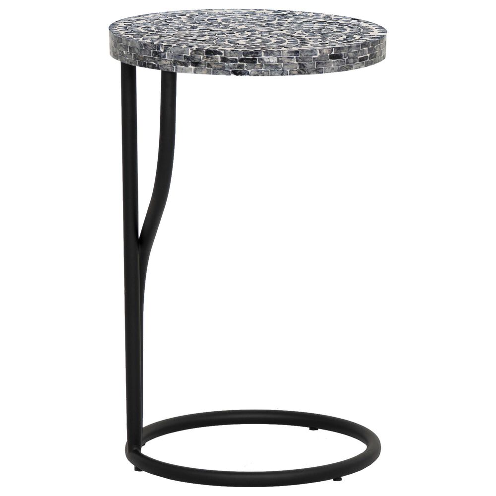 Linon Home Decor Padget Capiz Round Side Table in Black, , large