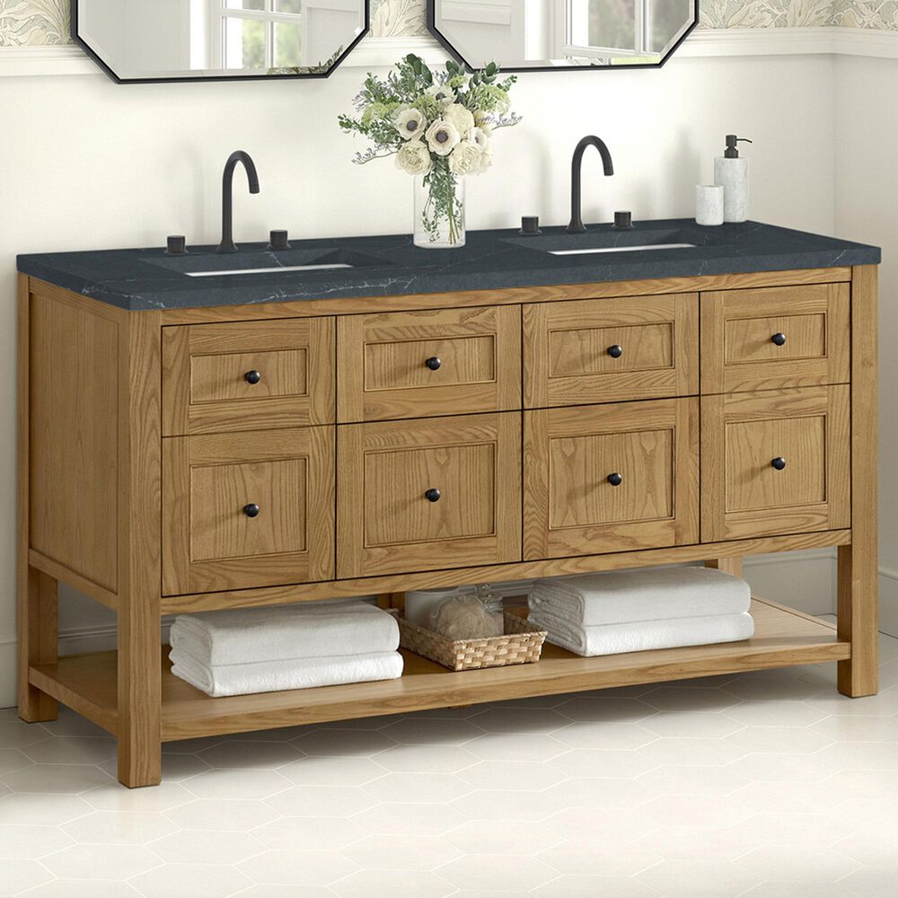 James Martin Vanities Breckenridge 60&quot; Double Bathroom Vanity in Light Natural Oak with 3 cm Charcoal Soapstone Quartz Top and Rectangular Sinks, , large