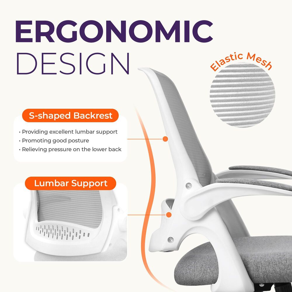 HOMLUX Swivel Ergonomic Office Chair with Flip Up Arms in Gray, , large