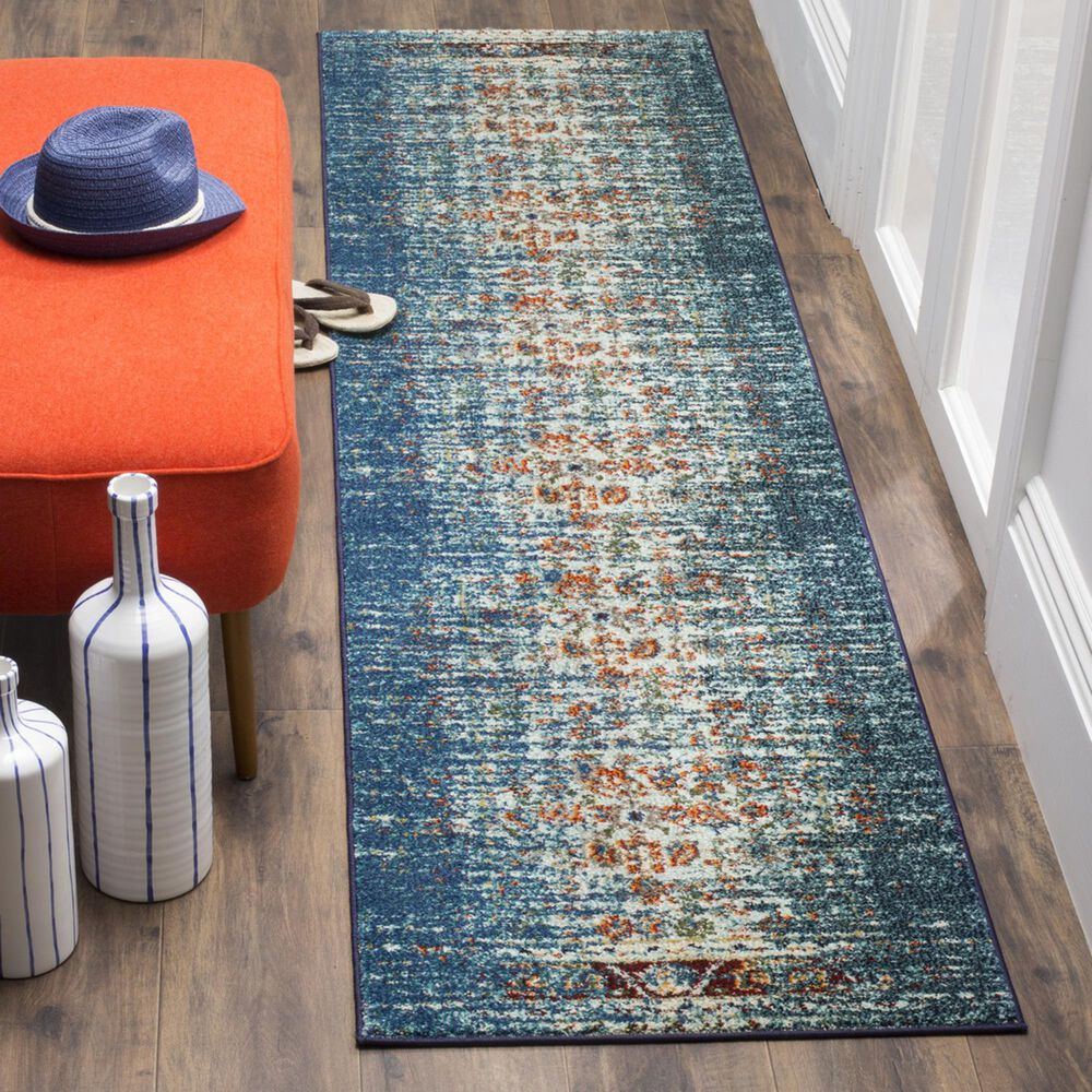 Safavieh Monaco MNC208V 2&#39;2&quot; x 6&#39; Blue and Ivory Scatter Rug, , large