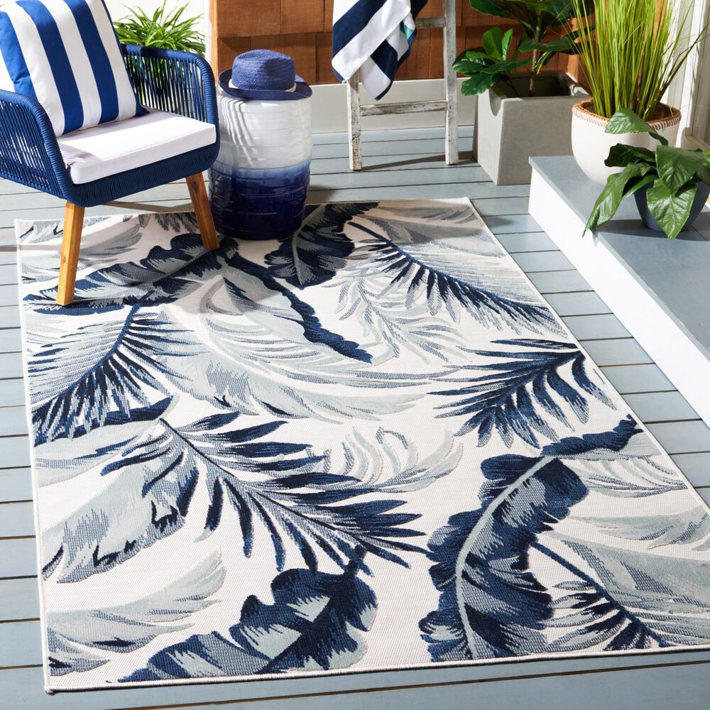Safavieh Cabana CBN452A 5&#39;1&quot; x 7&#39;6&quot; Ivory and Navy Indoor/Outdoor Area Performance Rug, , large