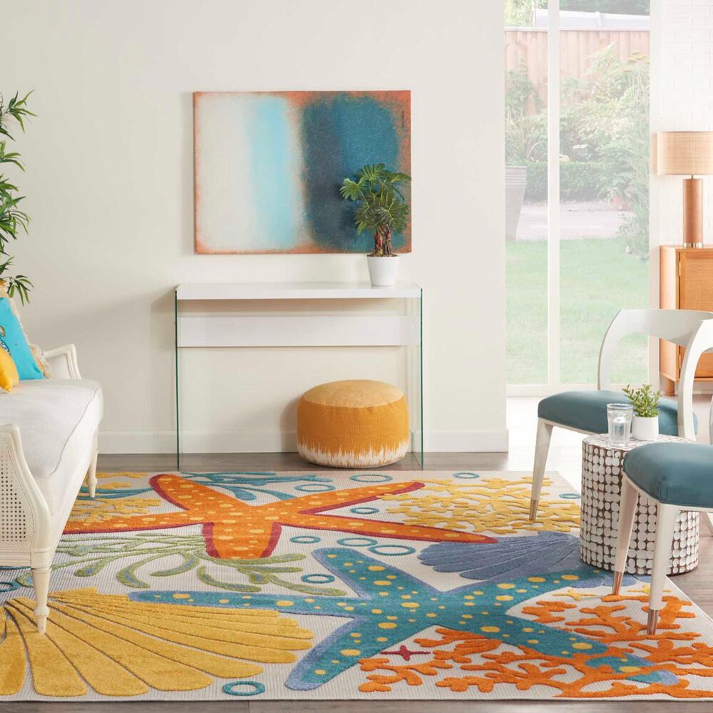 Nourison Aloha 12&#39; x 15&#39; Blue, Yellow and Orange Indoor/Outdoor Area Rug, , large