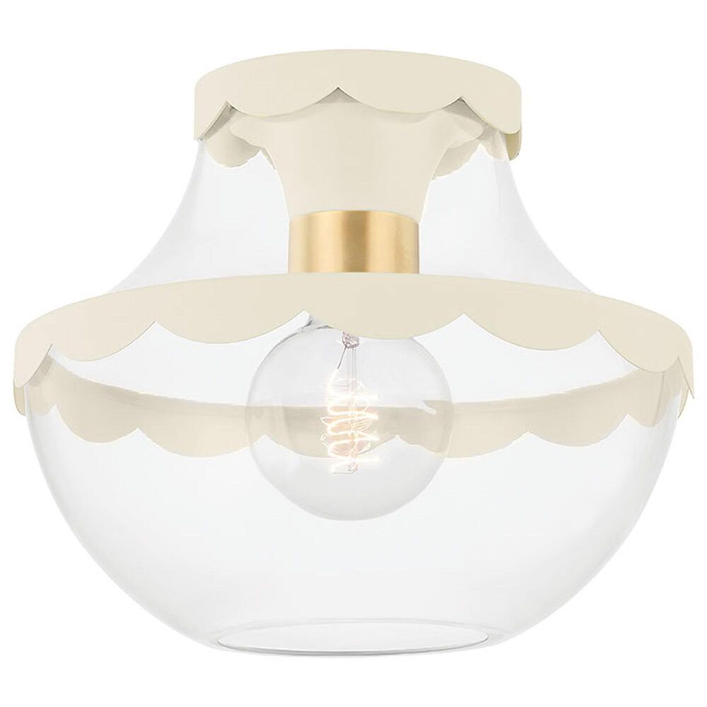 Mitzi Lighting Alaina 1-Light Semi-Flush with Soft Cream Shade in Aged Brass, , large