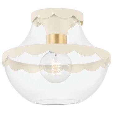 Mitzi Lighting Alaina 1-Light Semi-Flush with Soft Cream Shade in Aged Brass, , large