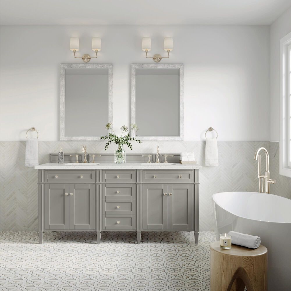 James Martin Vanities Brittany 72" Double Bathroom Vanity in Urban Gray with 3 cm Lime Delight Quartz Top and Rectangular Sinks, , large