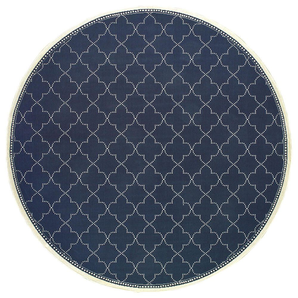 Oriental Weavers Marina 6025P 7"10" Round Navy and Ivory Area Rug, , large
