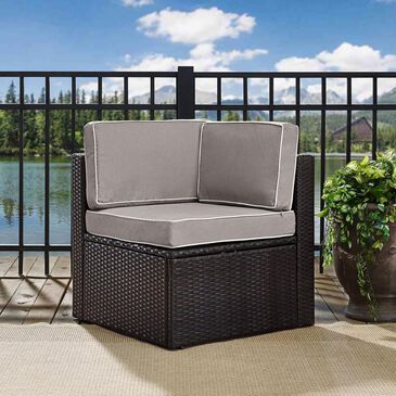 Crosley Furniture Palm Harbor Corner Chair in Brown with Gray Cushions, , large