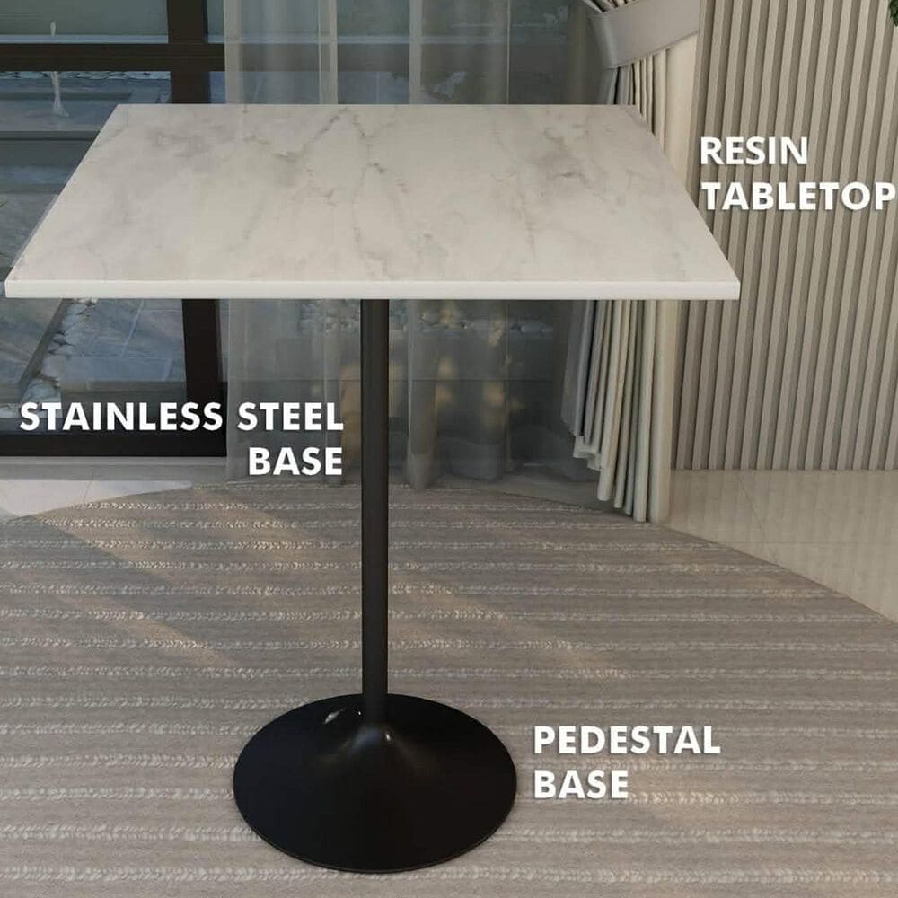 Leisuremod LeisureMod Verve Collection Modern Bar Height Table Black Base with 36 Square Marbleized White Laminated  Top, , large