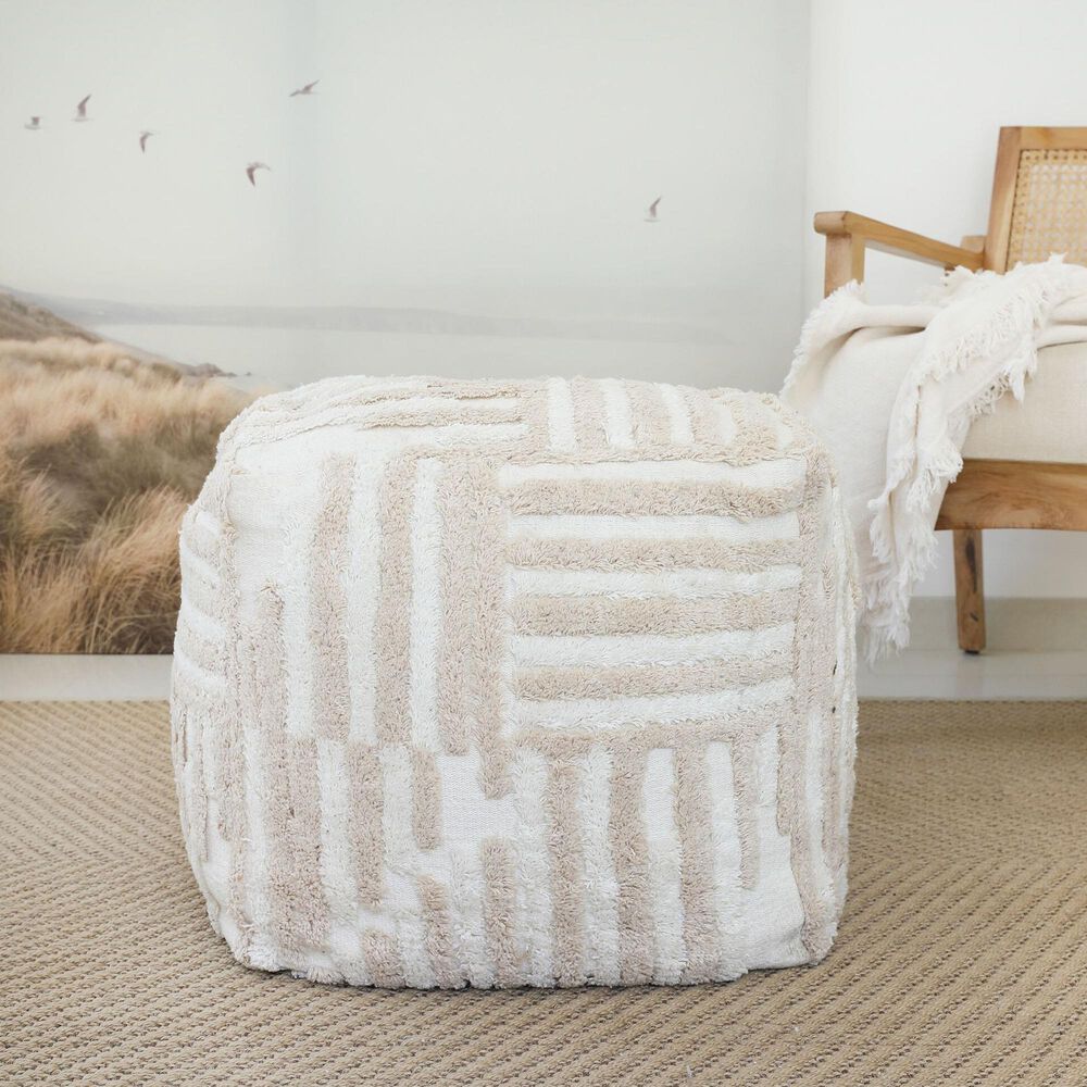 L.R. Home Accent Pouf in Beige and Cream, , large
