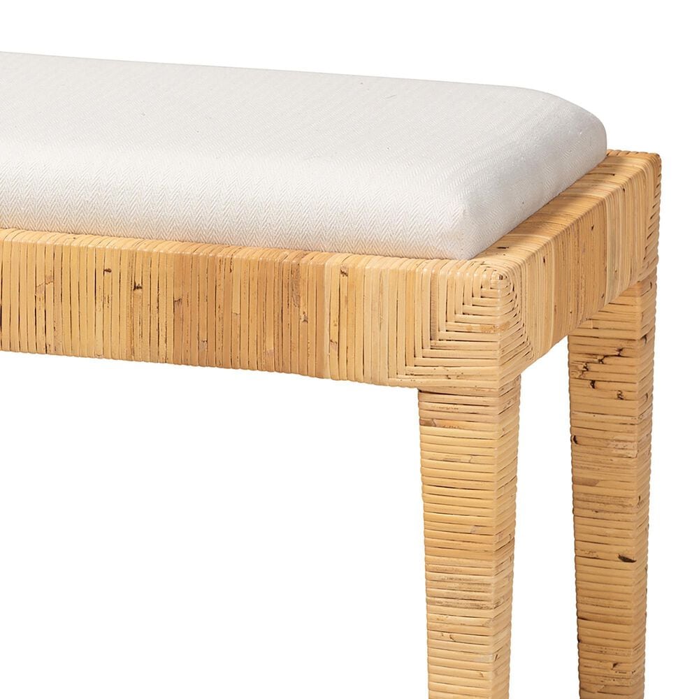 Baxton Studio Sofia Ottoman with Natural Brown Rattan in White, , large