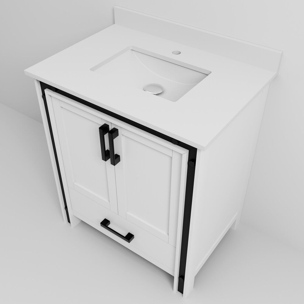 Lexora Home Ziva 30&quot; Single Bathroom Vanity in White with 2 cm White Cultured Marble Top and Rectangular Sink, , large